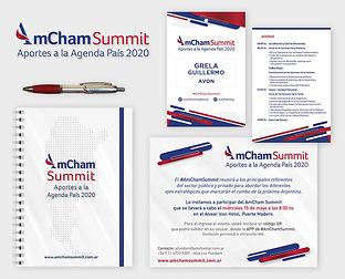  Amcham Summit: Diseño de isologotipo, credenciales y post para redes sociales.