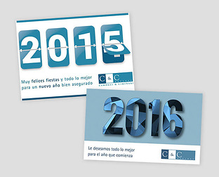  C&C Seguros: diseño de isologotipo, papelería, e-flyers, cartel institucional, tarjetas de Navidad y web.