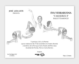  Eva Yerbabuena, Ballet Flamenco: diseño de invitación para funciones teatrales.