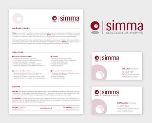  Simma, comunicaciones efectivas: diseño de isologotipo, tarjetas, presentación en pdf e imagen web.