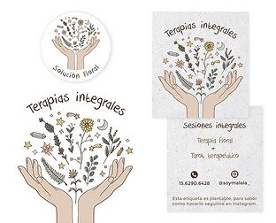  Terapias Integrales: diseño de ilustración personalizada, tarjetas personales para imprimir sobre papel plantable y stickers.