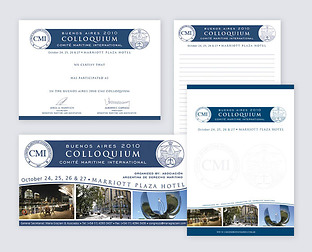  Comité Maritime International, Colloquium Bs. As. 2010: diseño de block, flyer, avisos, certificados, programa y web para el congreso.