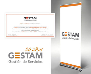  GESTAM (Gestión de Servicios): diseño de invitacion, banners para el evento e isologotipo de Gestam 20 años.