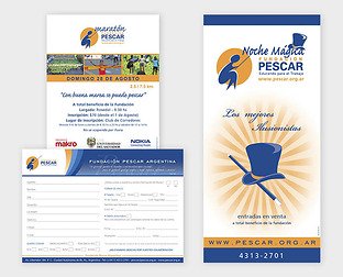  Fundación Pescar: diseño de folleto díptico, gráfica para diferentes eventos a beneficio y presentación.