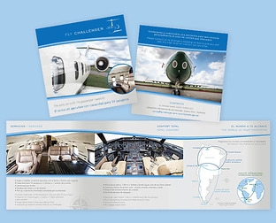  Fly Challenger: diseño de folleto tríptico.