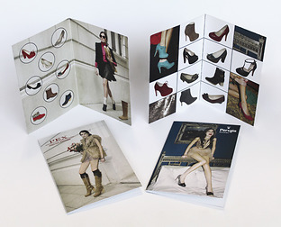  Perugia: diseño de avisos, invitaciones, folletos y vidrieras / Pex: diseño de folletos.
