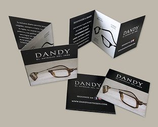  Dandy, el anteojo del imán: diseño de logotipo, folletos, avisos, afiches, POP, vidrieras, redes sociales y packaging.