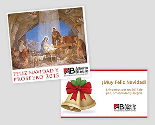  Alberto Bieule, Propiedades-Remates-Tasaciones: diseño de papelería, cartel y tarjetas de Navidad.