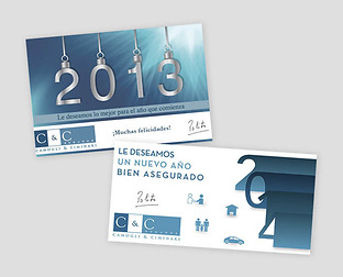  C&C Seguros: diseño de isologotipo, papelería, e-flyers, cartel institucional, tarjetas de Navidad y web.