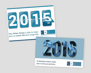  C&C Seguros: diseño de isologotipo, papelería, e-flyers, cartel institucional, tarjetas de Navidad y web.