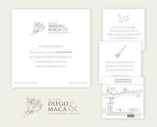  Diseño de invitaciones con ilustraciones, plano, save the date, cuadros, carteles, kit de baño y cancioneros para casamiento.