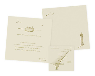  Diseño de invitación con ilustraciones y plano para casamiento en Punta del Este.