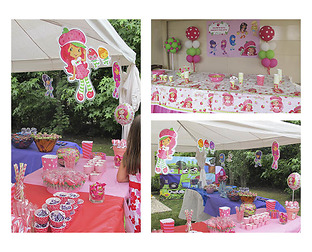  Diseños para cumpleaños con temática de frutillita: invitación, imágenes colgantes y carteles.