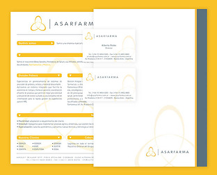  Asarfarma: diseño de papelería y carta de presentación institucional en pdf e imagen web.