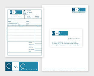  C&C Seguros: diseño de isologotipo, papelería, e-flyers, cartel institucional, tarjetas de Navidad y web.