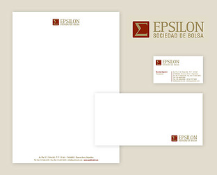  Epsilon, sociedad de bolsa: diseño de isologotipo, papelería, carteles institucionales y tarjeta de Navidad.