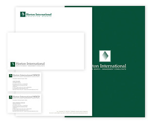 Horton International, Executive Search: diseño de papelería y carteles institucionales.