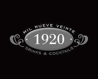  1920, drinks & cocktails: diseño de isologotipo y tarjetas.