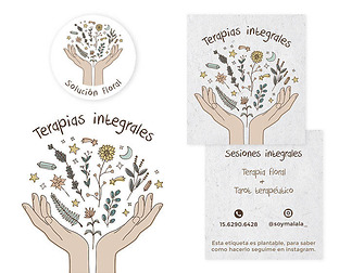  Terapias Integrales: diseño de ilustración personalizada, tarjetas personales para imprimir sobre papel plantable y stickers.