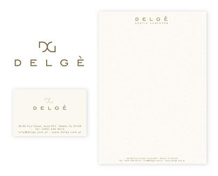  Delgè, fine jewelry and exotic leathers: diseño de isologotipo, papelería, postales, invitación para evento, carteles para local, presentación y web.