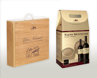 Nieto Senetiner, Vino Don Nicanor y Nieto Senetiner: diseño de caja de madera y twin pack.