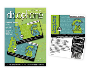  Dicophone, tarjeta telefónica prepaga: diseño de logo, tarjeta y afiche.