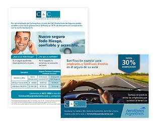  C&C Seguros: diseño de isologotipo, papelería, e-flyers, cartel institucional, tarjetas de Navidad y web.